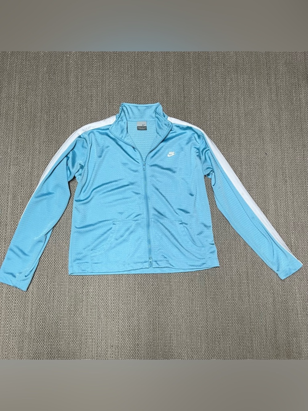 Vintage Women’s Medium Nike Light Blue Jersey Zip Up Sweater